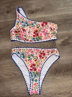 SHEIN Floral One-Shoulder Bikini Set in Pink, Blue, Red, Yellow